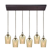 Hammered Glass 6-Light Rectangular Pendant Fixture in Oiled Bronze with Amber-plated - Elk Lighting 10840/6RC