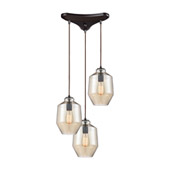 Barrel 3-Light Triangular Pendant Fixture in Oil Rubbed Bronze with Champagne-plated Blown Glass - Elk Lighting 10910/3