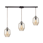 Barrel 3-Light Linear Mini Pendant Fixture in Oil Rubbed Bronze with Champagne-plated Blown Glass - Elk Lighting 10910/3L