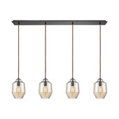 Barrel 4-Light Linear Pendant Fixture in Oil Rubbed Bronze with Champagne-plated Blown Glass - Elk Lighting 10910/4LP