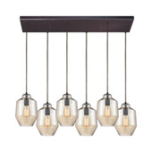 Barrel 6-Light Rectangular Pendant Fixture in Oil Rubbed Bronze with Champagne-plated Blown Glass - Elk Lighting 10910/6RC