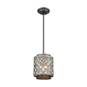 Rosslyn 1-Light Mini Pendant in Weathered Zinc and Matte Silver with Crystal and Metalwork Shade - Elk Lighting 12162/1