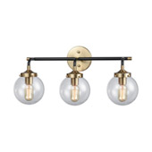 Boudreaux 3-Light Vanity Lamp in Matte Black and Antique Gold with Sphere-shaped Glass - Elk Lighting 14428/3