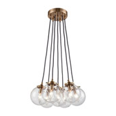 Boudreaux 7-Light Chandelier in Satin Brass with Sphere-shaped Glass - Elk Lighting 14465/7