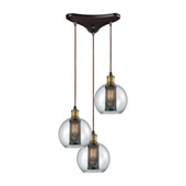 Bremington 3-Light Triangular Pendant Fixture in Oiled Bronze with Clear Glass and Cage - Elk Lighting 14530/3
