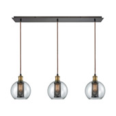 Bremington 3-Light Linear Mini Pendant Fixture in Oiled Bronze with Clear Glass and Cage - Elk Lighting 14530/3LP