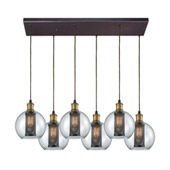 Bremington 6-Light Rectangular Pendant Fixture in Oiled Bronze with Clear Glass and Cage - Elk Lighting 14530/6RC