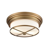 Flushmounts 2-Light Flush Mount in Classic Brass with White Glass - Elk Lighting 15055/2