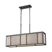 Filmore 4-Light Linear Chandelier in Oil Rubbed Bronze with Wire Mesh and Gray Linen Shade - Elk Lighting 15244/4