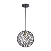 Yardley 1-Light Mini Pendant in Matte Black and Satin Brass with Wire Cage - Elk Lighting 15293/1