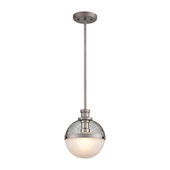 Calabria 1-Light Mini Pendant in Weathered Zinc and Polished Nickel with Frosted Glass - Elk Lighting 15555/1