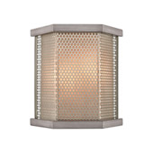 Crestler 2-Light Sconce in Weathered Zinc and Polished Nickel Mesh with Beige Fabric Shade - Elk Lighting 15661/2