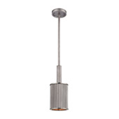 Corrugated Steel 1-Light Mini Pendant in Weathered Zinc with Corrugated Metal - Elk Lighting 15926/1