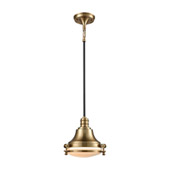 Riley 1-Light Mini Pendant in Oil Rubbed Bronze and Satin Brass with Opal White Glass - Elk Lighting 16072/1