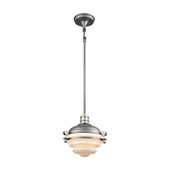 Riley 1-Light Mini Pendant in Weathered Zinc and Polished Nickel with Opal White Glass - Elk Lighting 16106/1