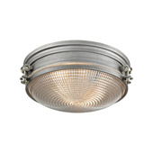 Sylvester 2-Light Flush Mount in Weathered Zinc and Satin Nickel with Clear Pressed Glass - Elk Lighting 16123/2