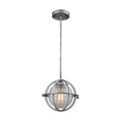 Aubridge 1-Light Mini Pendant in Weathered Zinc with Clear Ribbed Blown Glass - Elk Lighting 16172/1