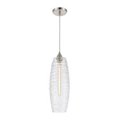 Liz 1-Light Mini Pendant in Satin Nickel with Clear Glass with Ribbed Swirls - Elk Lighting 21192/1