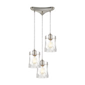 Hand Formed Glass 3-Light Triangular Mini Pendant Fixture in Satin Nickel with Clear Glass - Elk Lighting 21200/3