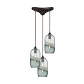 Sutter Creek 3-Light Triangular Pendant Fixture in Oiled Bronze with Clear and Smoke Seedy Glass - Elk Lighting 25102/3