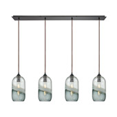 Sutter Creek 4-Light Linear Pendant Fixture in Oiled Bronze with Clear and Smoke Seedy Glass - Elk Lighting 25102/4LP