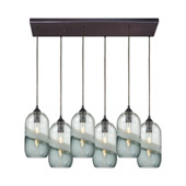 Sutter Creek 6-Light Rectangular Pendant Fixture in Oiled Bronze with Clear and Smoke Seedy Glass - Elk Lighting 25102/6RC
