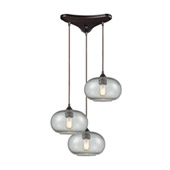 Volace 3-Light Triangular Pendant Fixture in Oiled Bronze with Rotunde Gray Speckled Blown Glass - Elk Lighting 25124/3