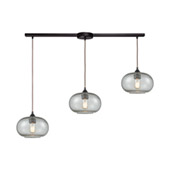 Volace 3-Light Linear Mini Pendant Fixture in Oiled Bronze with Rotunde Gray Speckled Blown Glass - Elk Lighting 25124/3L