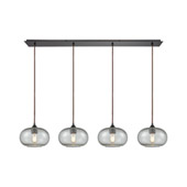 Volace 4-Light Linear Pendant Fixture in Oiled Bronze with Rotunde Gray Speckled Blown Glass - Elk Lighting 25124/4LP
