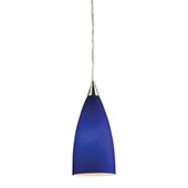 Vesta 1 Light Led Pendant In Satin Nickel And Royal Blue Glass - Elk Lighting 2581/1-LED