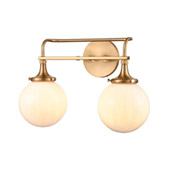 Beverly Hills 2-Light Vanity Light in Satin Brass with White Feathered Glass - Elk Lighting 30142/2