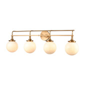 Beverly Hills 4-Light Vanity Light in Satin Brass with White Feathered Glass - Elk Lighting 30144/4