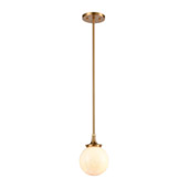 Beverly Hills 1-Light Mini Pendant in Satin Brass with White Feathered Glass - Elk Lighting 30145/1