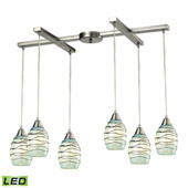 Vines 6-Light H-Bar Pendant Fixture in Satin Nickel with Mint Glass - Includes LED Bulbs - Elk Lighting 31348/6MN-LED