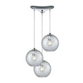 Watersphere 3-Light Triangular Pendant Fixture in Chrome with Hammered Clear Glass - Elk Lighting 31380/3CLR
