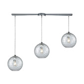 Watersphere 3-Light Linear Mini Pendant Fixture in Chrome with Hammered Clear Glass - Elk Lighting 31380/3L-CLR
