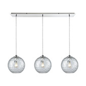 Watersphere 3-Light Linear Mini Pendant Fixture in Chrome with Hammered Clear Glass - Elk Lighting 31380/3LP-CLR