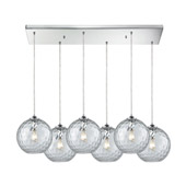 Watersphere 6-Light Rectangular Pendant Fixture in Chrome with Hammered Clear Glass - Elk Lighting 31380/6RC-CLR