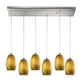 Tidewaters 6 Light Pendant In Satin Nickel And Amber Glass - Elk Lighting 31630/6RC