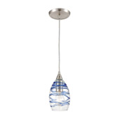 Vines 1-Light Mini Pendant in Satin Nickel with Clear Glass with Aqua Blue Strip - Elk Lighting 31742/1