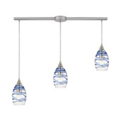 Vines 3-Light Linear Mini Pendant Fixture in Satin Nickel with Clear Glass with Aqua Blue Strip - Elk Lighting 31742/3L