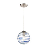 Vines 1-Light Mini Pendant in Satin Nickel with Clear Glass with Aqua Blue Strip - Elk Lighting 31743/1