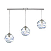 Vines 3-Light Linear Mini Pendant Fixture in Satin Nickel with Clear Glass with Aqua Blue Strip - Elk Lighting 31743/3L