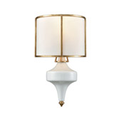 Ceramique 1-Light Sconce in White and Antique Gold Leaf with White Fabric Shade - Elk Lighting 33050/1
