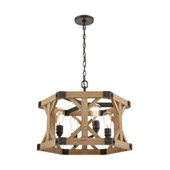 Structure 4-Light Chandelier in Oil Rubbed Bronze and Natural Wood - Elk Lighting 33322/4