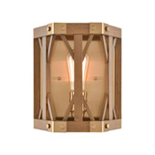 Structure 1-Light Sconce in Satin Brass and Medium Oak - Elk Lighting 33330/1