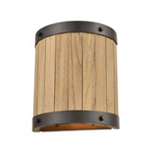 Wooden Barrel 2-Light Sconce in Oil Rubbed Bronze with Slatted Wood Shade in Natural - Elk Lighting 33360/2