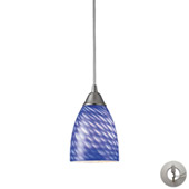 Arco Baleno 1 Light Pendant In Satin Nickel And Sapphire Glass With Adapter Kit - Elk Lighting 416-1S-LA