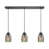 Muncie 3-Light Linear Mini Pendant Fixture in Oil Rubbed Bronze with Champagne-plated Spun Glass - Elk Lighting 46216/3LP