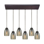 Muncie 6-Light Rectangular Pendant Fixture in Oil Rubbed Bronze with Champagne-plated Spun Glass - Elk Lighting 46216/6RC